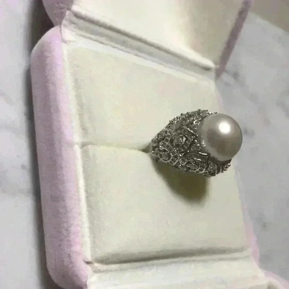 12mm Genuine White Pearl Lace Craft Ring - Picture 2 of 11